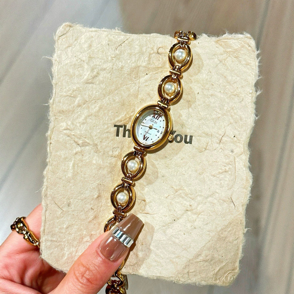 Women's Vintage Pearl Gold-Tone Bracelet Quartz Watch
