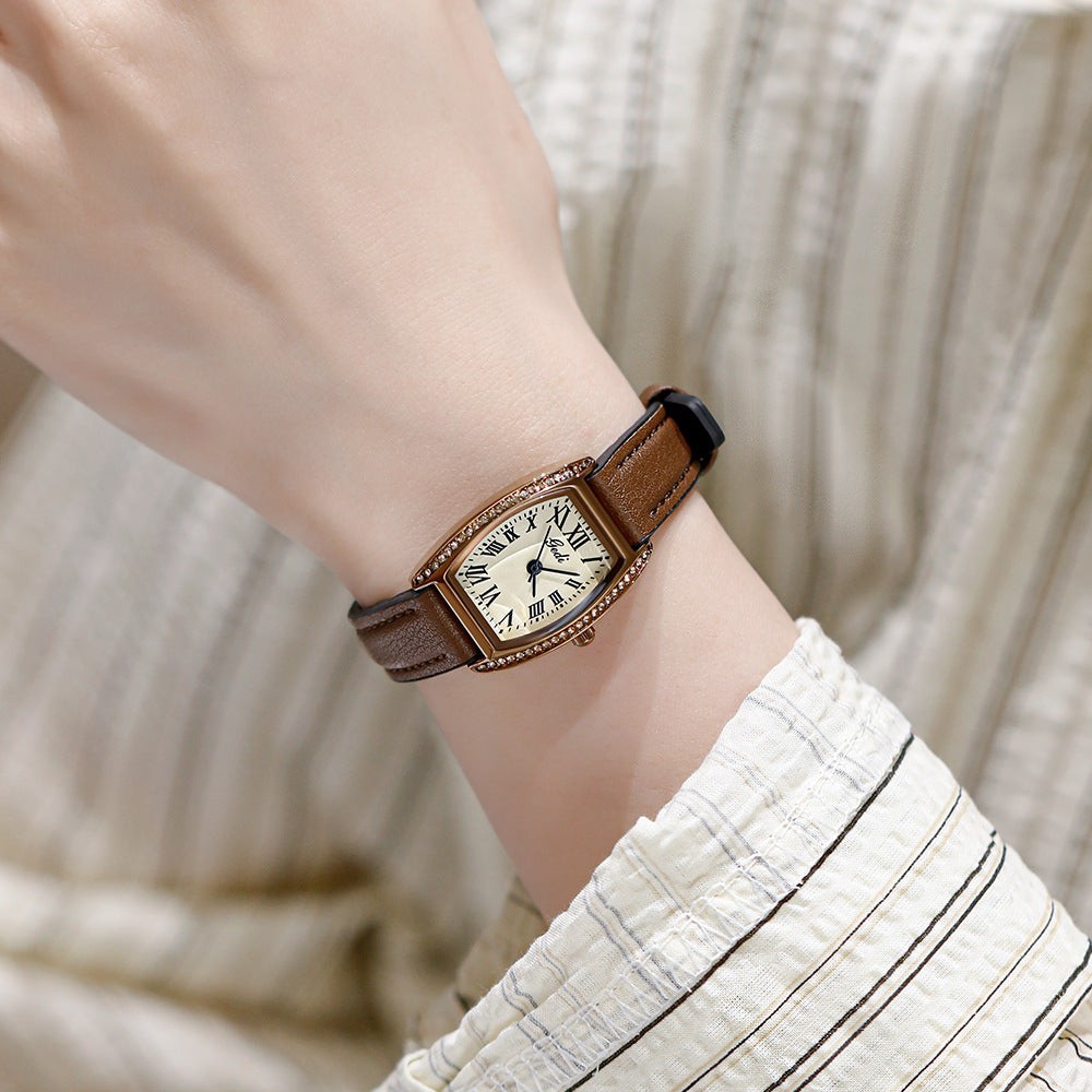 GESMART Women's Vintage Tonneau Shape Quartz Watch Fairy Style Minimalist Casual Fashion Ladies Wristwatch