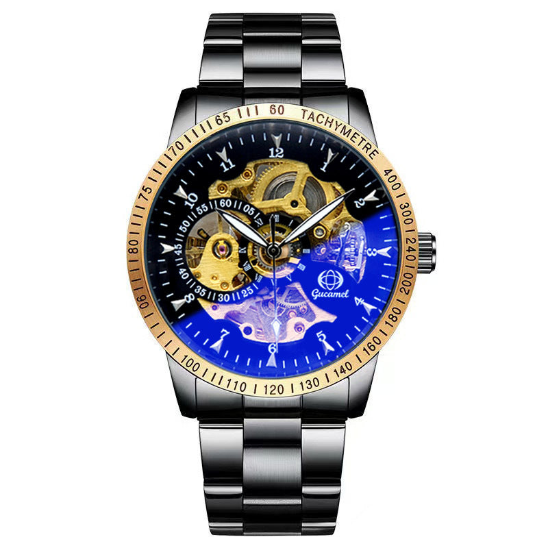 GESMART Men's Automatic Mechanical Watch Black Iridescent Dial Full Gold Tone Business Fashion