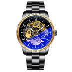 GESMART Men's Automatic Mechanical Watch Black Iridescent Dial Full Gold Tone Business Fashion