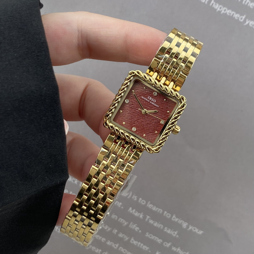 Women's Square Gold-Tone Vintage Steel-Band Quartz Watch