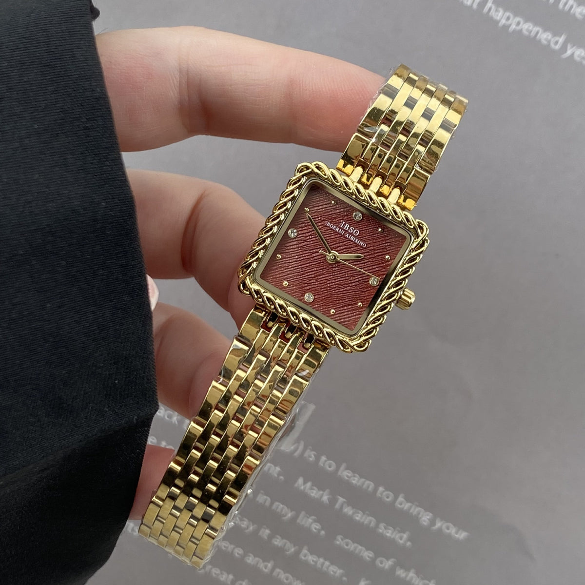 Women's Square Gold-Tone Vintage Steel-Band Quartz Watch
