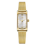 Women's Vintage Leather Mesh Small Square Gold-Tone Quartz Watch