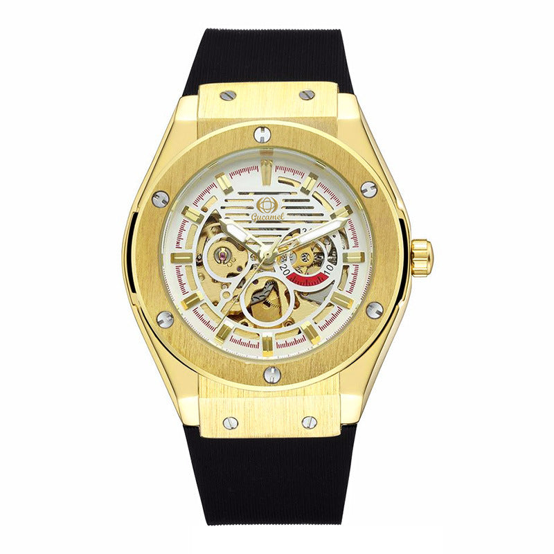 GESMART Men's 2023 New Skeleton Automatic Mechanical Watch Silicone Band Business Trendy