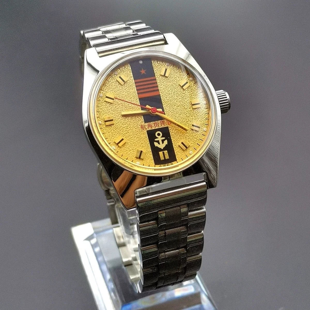 Navy Commander Men's Mechanical Watch Leather Steel Fold Strap Commemorative