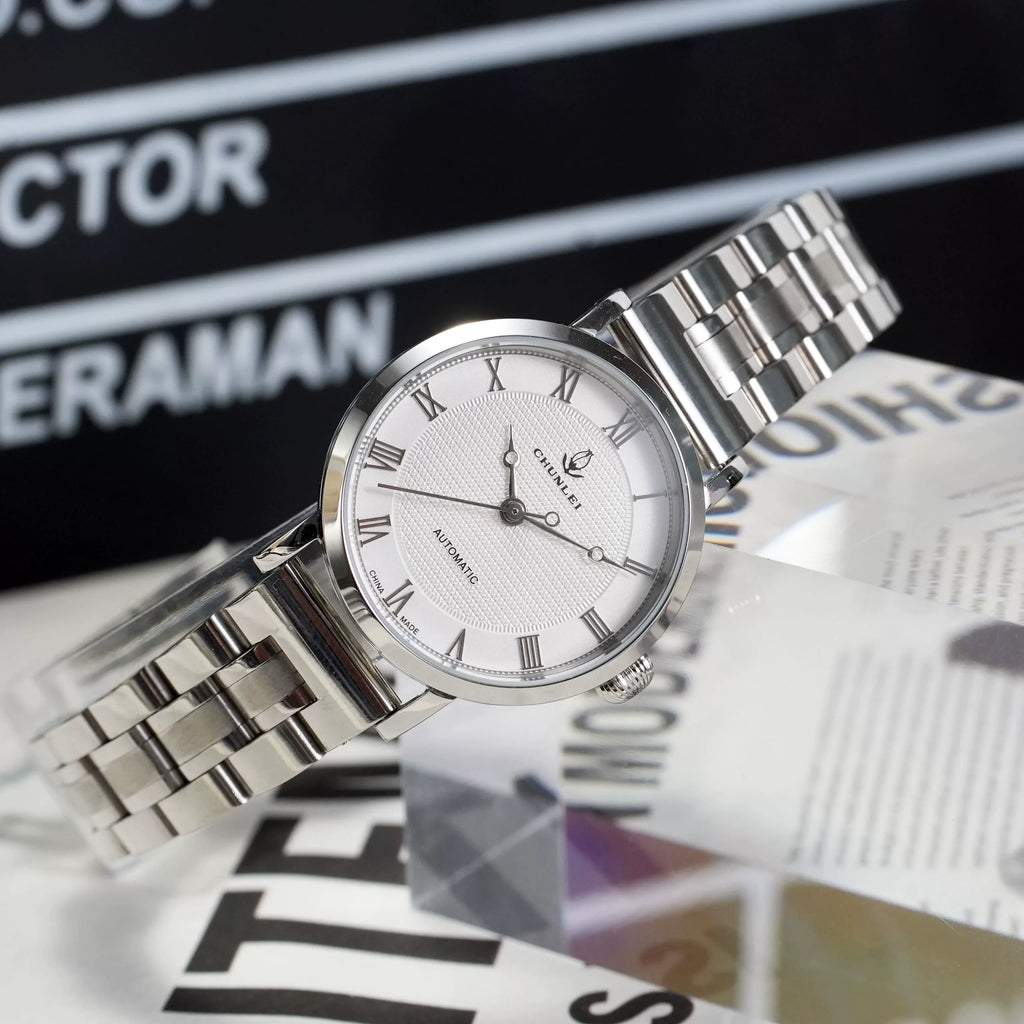 Chunlei Ladies Mechanical Watch Exhibition Back Solid Steel Bracelet Fashion