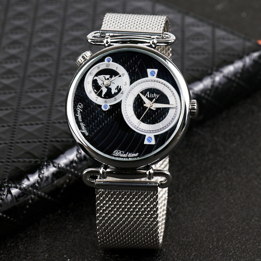 GESMART Men's Business Dual Time Zone Watch High Grade Water Resistant Wristwatch