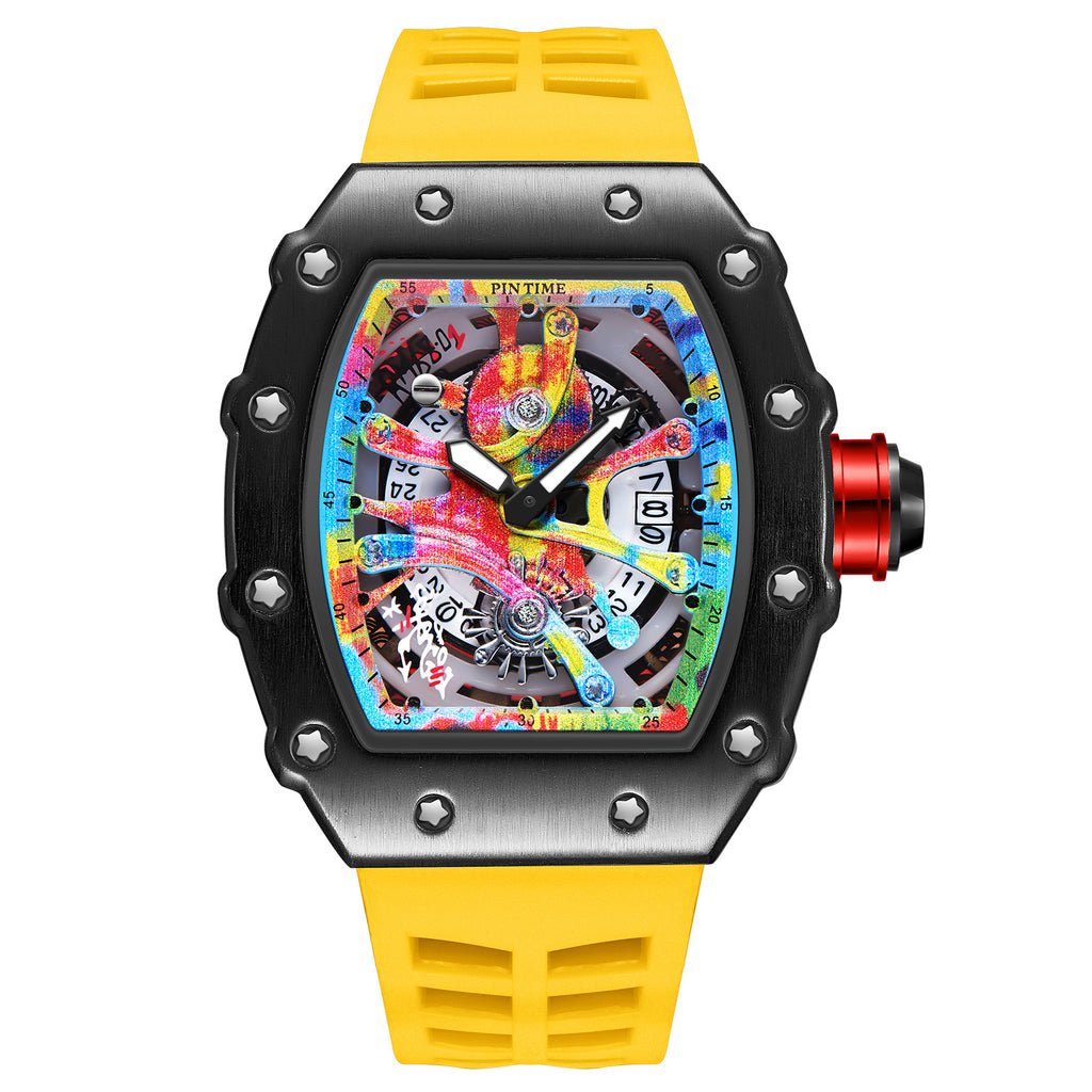 GESMART Men's Skeleton Graffiti Style Quartz Watch Fashion Trendy Premium Water Resistant