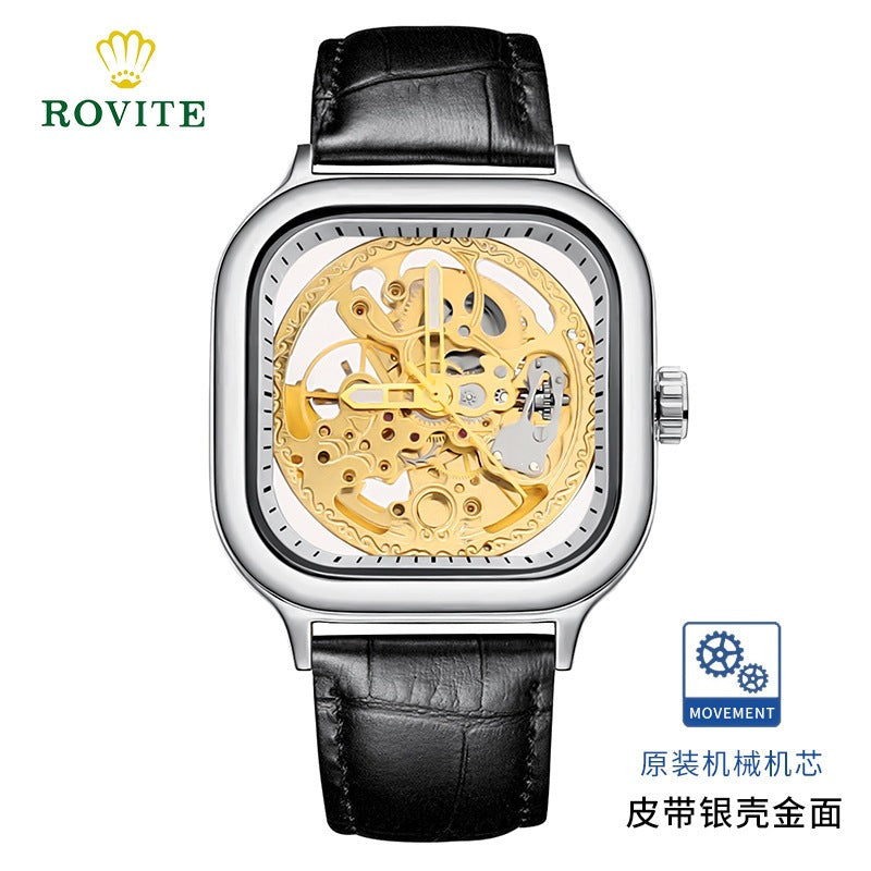 GESMART Men's Square Automatic Mechanical Skeleton Watch Luminous High Grade Trendy