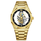 GESMART Men's Double Sided Transparent Skeleton Hand Winding Mechanical Watch Water Resistant Luminous