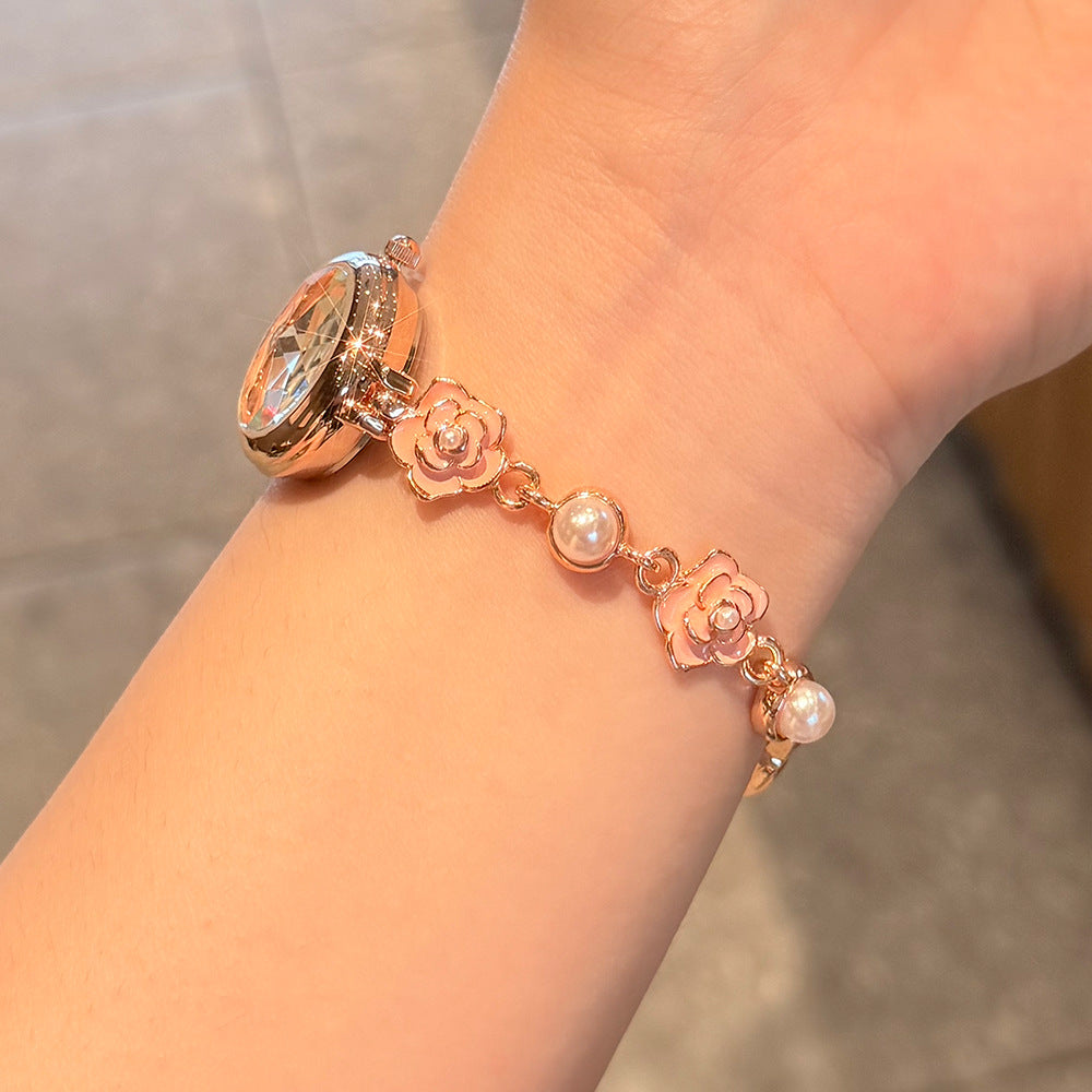 Women's Camellia Mother-of-Pearl Rhinestone Bracelet Quartz Watch