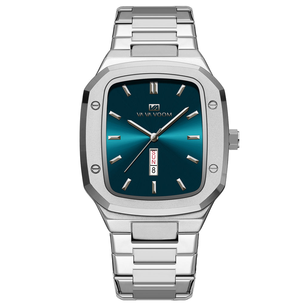 GESMART Men's Rectangular Dial Watch Day Date Calendar Steel Band Business Creative Water Resistant