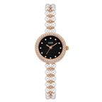Women's Pearl-Bead Bracelet Round Rhinestone Quartz Watch