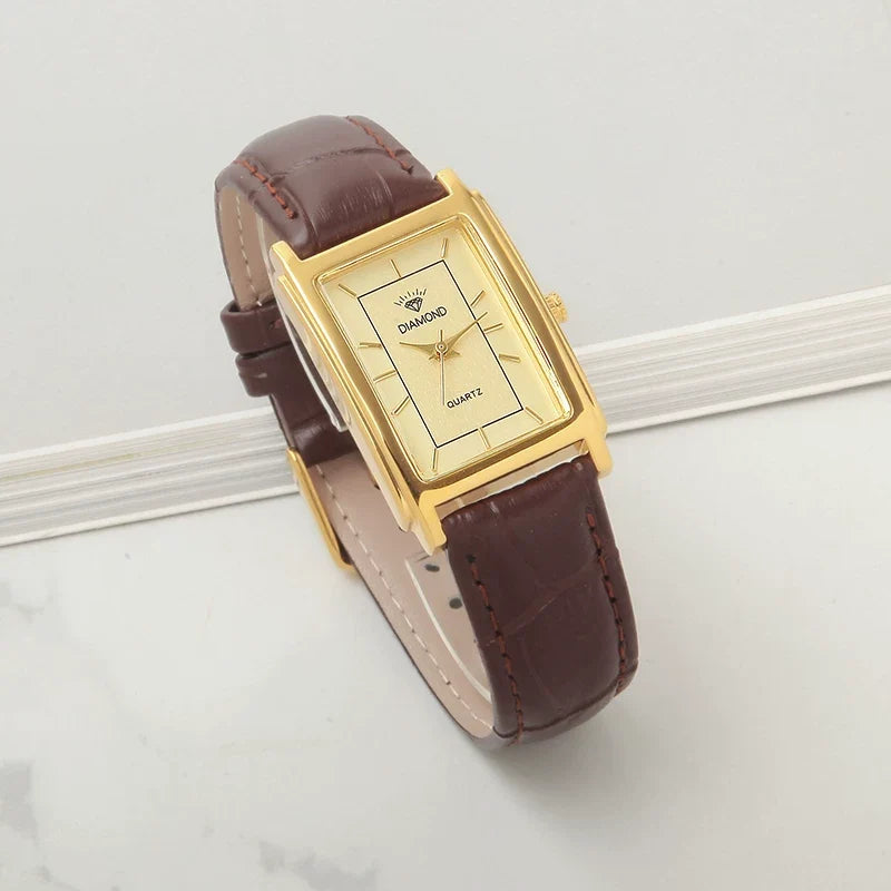 Diamond Brand Vintage Quartz Watch Titanium Rectangular Leather Strap NOS New