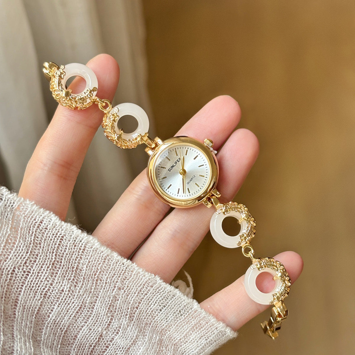 Women's Jade Peace-Buckle Bracelet Vintage Quartz Watch