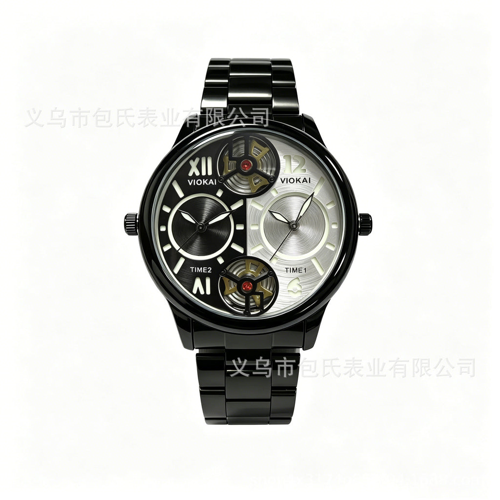 GESMART Men's Dual Time Zone Watch Steel Band Luminous Water Resistant Business
