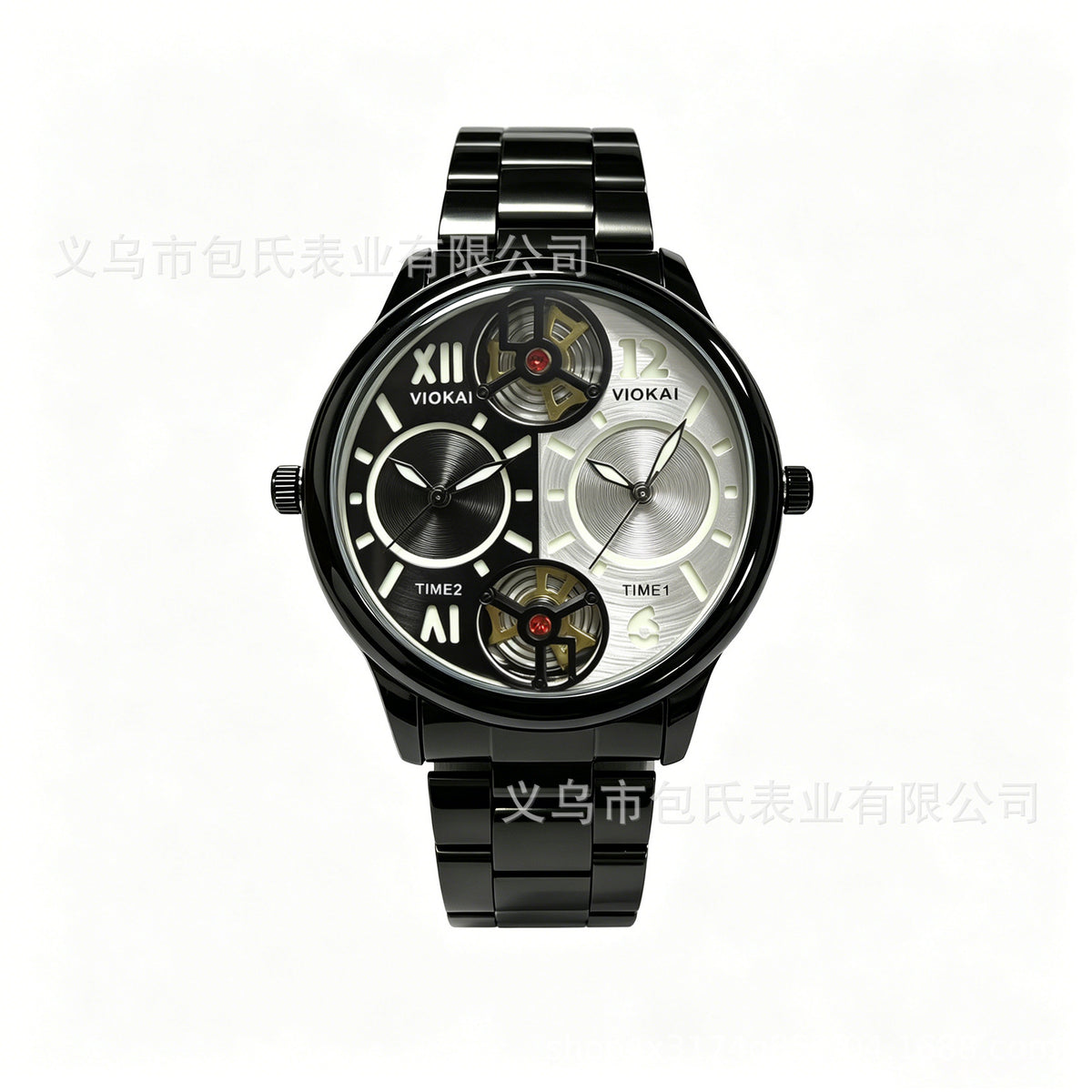 GESMART Men's Dual Time Zone Watch Steel Band Luminous Water Resistant Business
