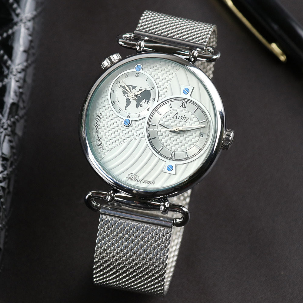 GESMART Men's Business Dual Time Zone Watch High Grade Water Resistant Wristwatch