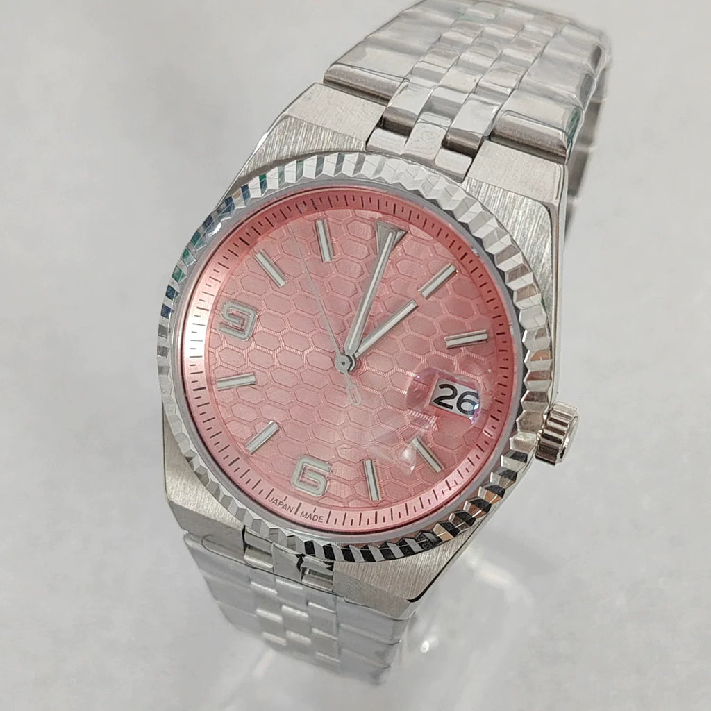 Men's 39.5mm Automatic Watch Coin Bezel Exhibition Back Cyclops Sapphire Crystal