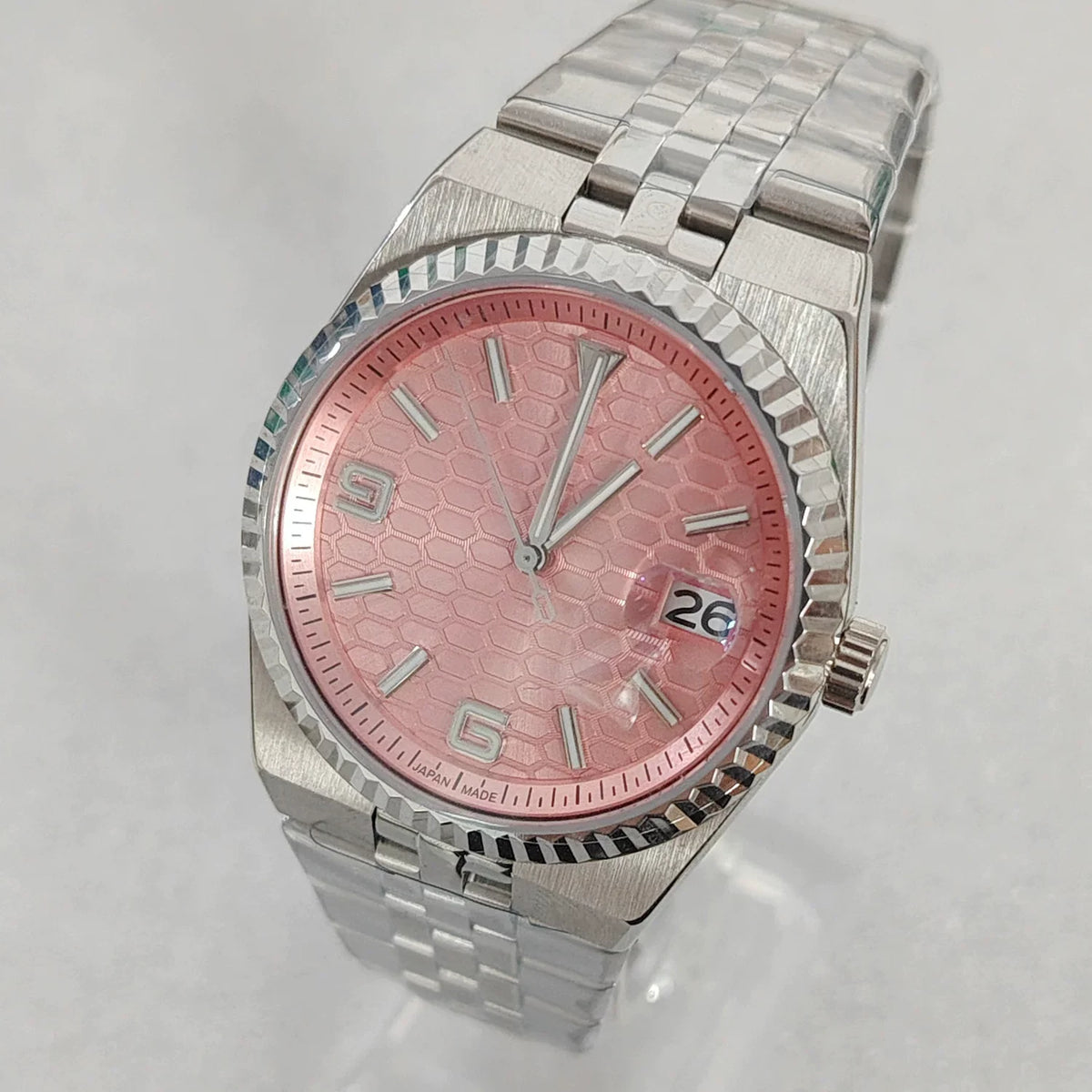 Men's 39.5mm Automatic Watch Coin Bezel Exhibition Back Cyclops Sapphire Crystal