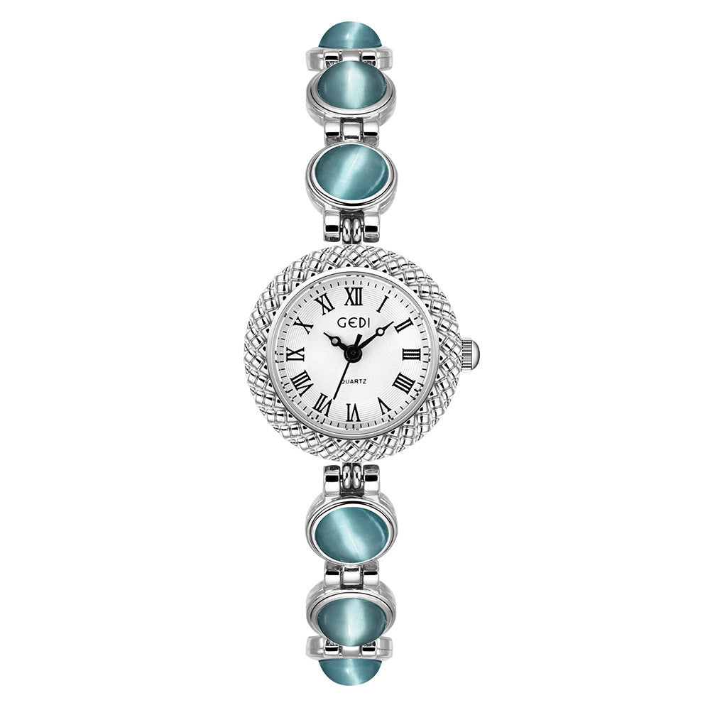 Women's Vintage Turquoise Gold-Bead Bracelet Quartz Watch