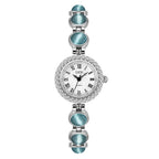 Women's Vintage Turquoise Gold-Bead Bracelet Quartz Watch