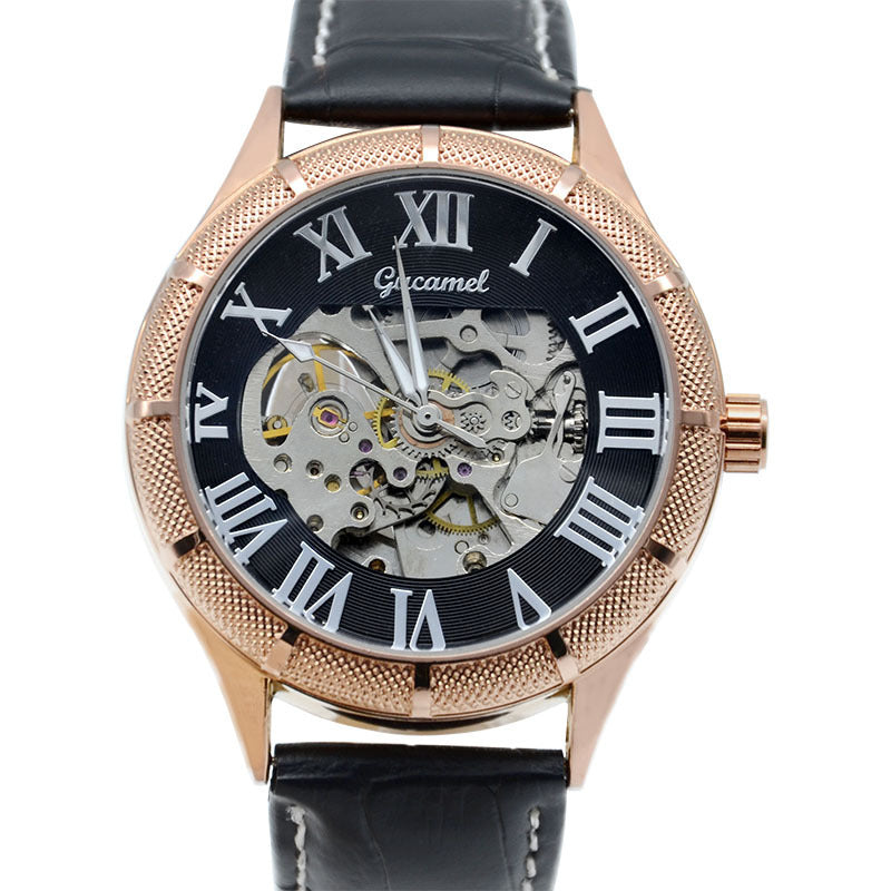 GESMART Men's Automatic Mechanical Watch Roman Numerals Luminous Skeleton Exhibition Case Back
