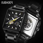 GESMART Men's Square Skeleton Automatic Mechanical Watch Steel Band Water Resistant Fashion Trendy