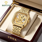 GESMART Men's Square Automatic Mechanical Skeleton Watch Luminous High Grade Trendy