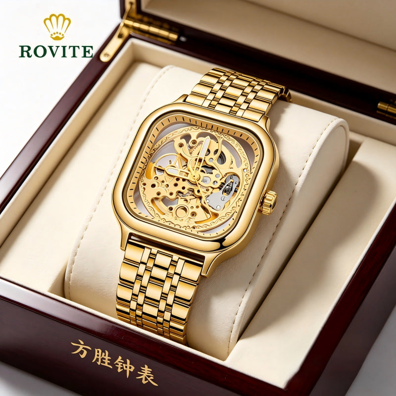 GESMART Men's Square Automatic Mechanical Skeleton Watch Luminous High Grade Trendy
