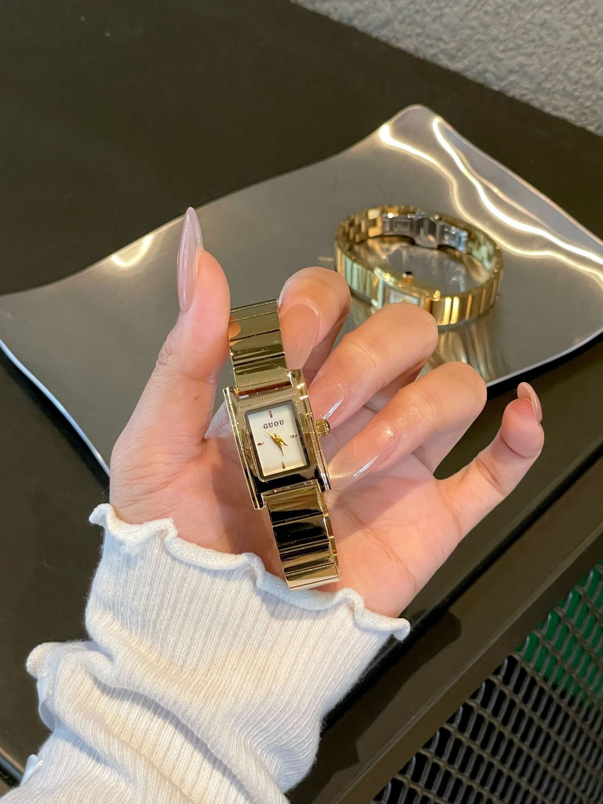 Women's Small Square Vintage Gold-Tone Quartz Watch