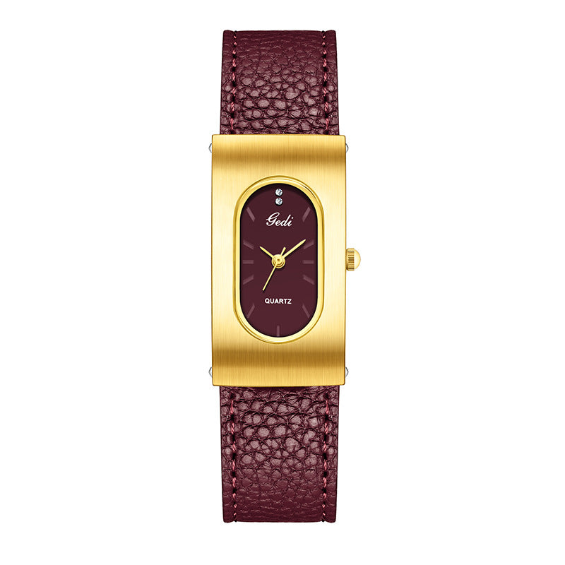 GESMART Women's Retro Square Oval Quartz Watch Leather Band Niche Minimalist Commuter