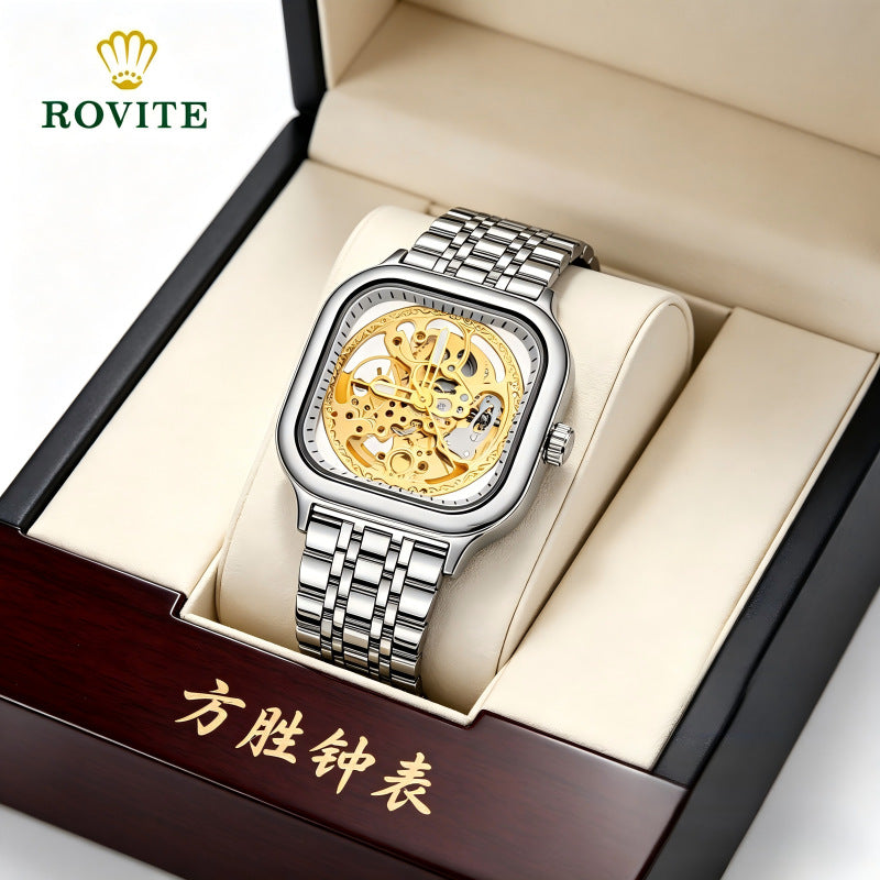 GESMART Men's Square Automatic Mechanical Skeleton Watch Luminous High Grade Trendy