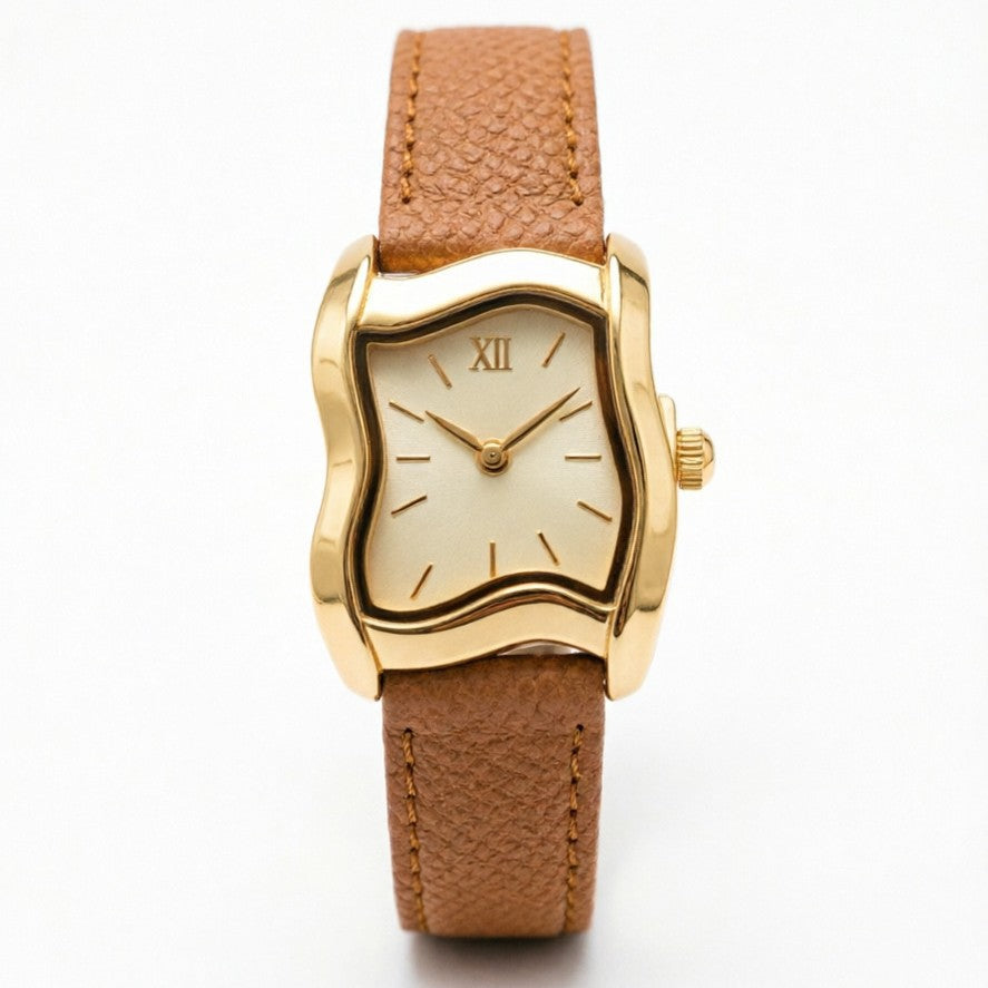 Women's Irregular Wavy Small Square Litchi-Leather French Vintage Watch