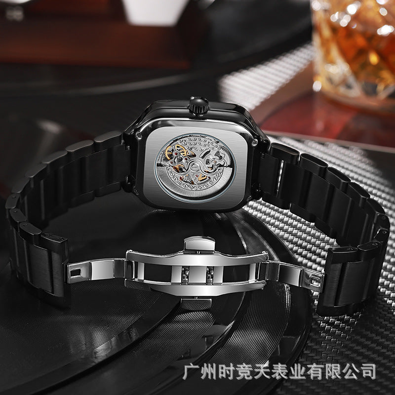 GESMART Men's Small Square Automatic Mechanical Skeleton Watch Luminous Water Resistant Fashion Trendy