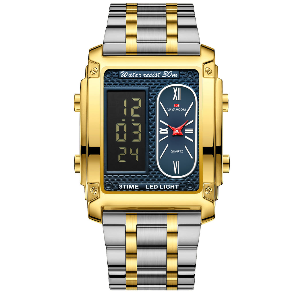 GESMART Men's Dual Movement Dual Display Square Digital Watch Multifunction Water Resistant Creative