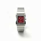 Women's Vintage Small Square Silver Bamboo Steel-Band Quartz Watch