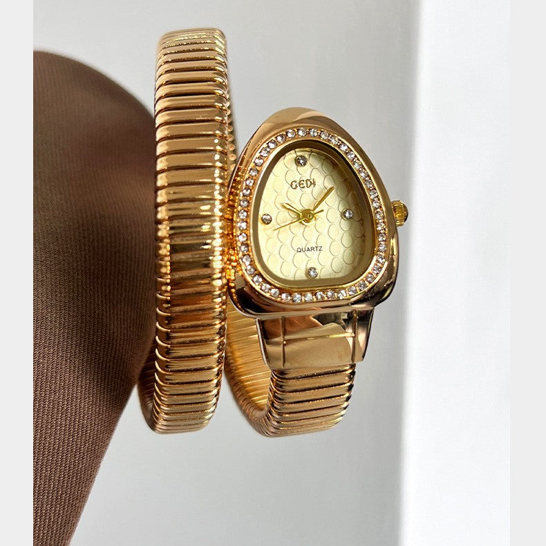 Women's Gold Snake-Strap Rhinestone Quartz Watch
