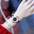 GESMART Women's Crystal Dial Quartz Watch Leather Band Fashion Elegant Genuine Leather Ladies Wristwatch
