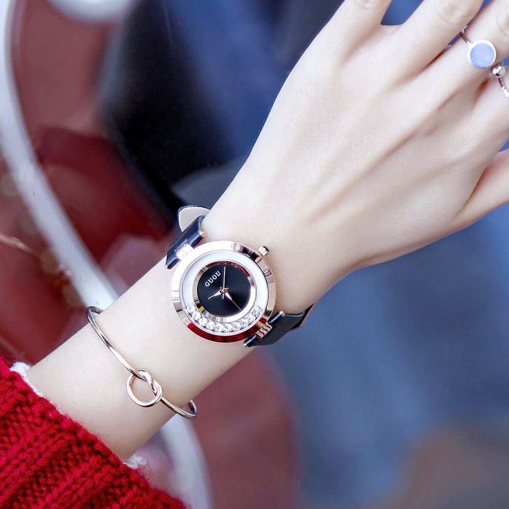GESMART Women's Crystal Dial Quartz Watch Leather Band Fashion Elegant Genuine Leather Ladies Wristwatch