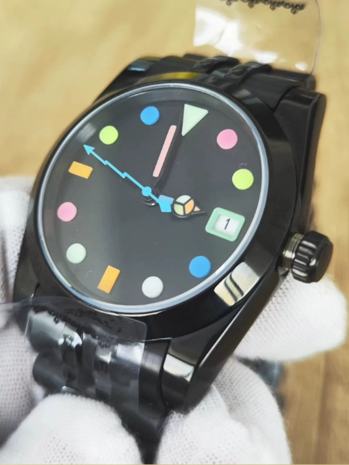 Men's 36mm PVD Black Oyster 5-Link Bracelet Colorful Lume NH35 Watch