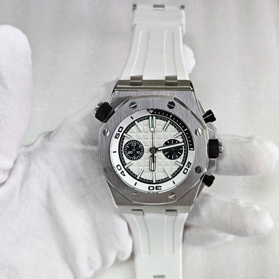 Men's 42mm Watch Dual Crown Steel Case Rubber Strap VK64 Movement
