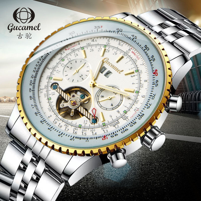 GESMART Men's Skeleton Tourbillon Automatic Mechanical Watch Large Dial Business Wristwatch