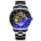 GESMART Men's Automatic Mechanical Watch Black Iridescent Dial Full Gold Tone Business Fashion