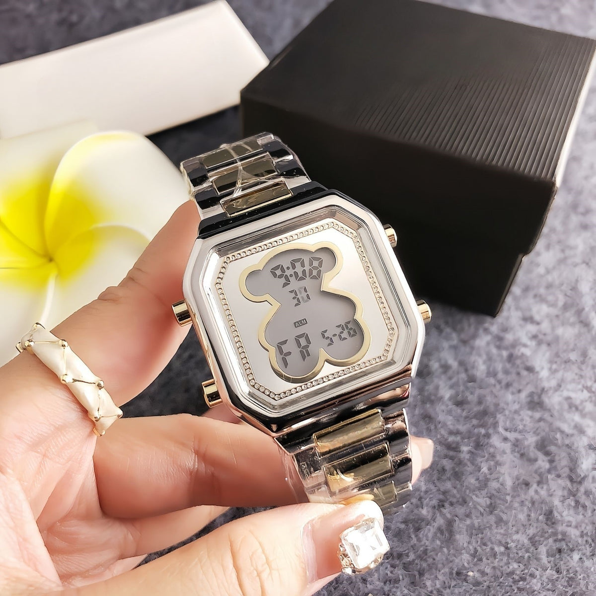 Women's Cartoon Multi-Function Sport Watch, Rhinestone Dial with Silicone Strap