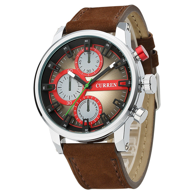 GESMART Men's Quartz Watch Three Sub Dials Chronograph Leather Band Model 8170