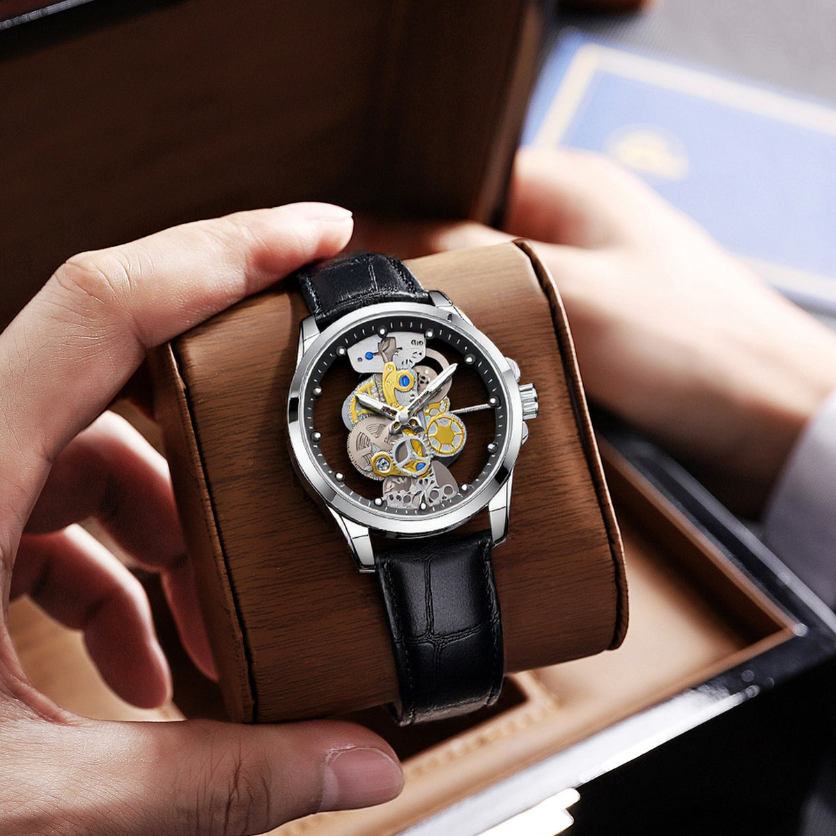 Men's See-Through Skeleton Quartz Watch, Luminous with Steel Case