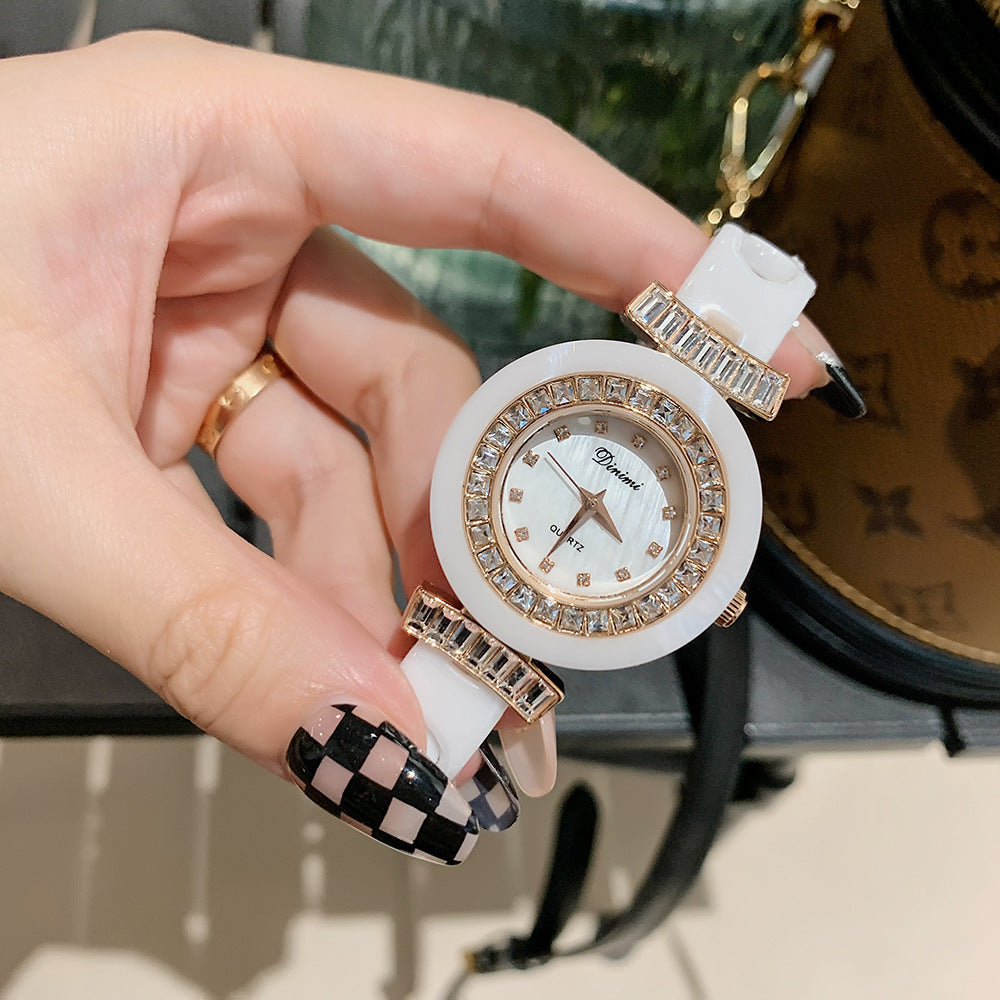 Women's Ceramic-Strap Waterproof Quartz Watch
