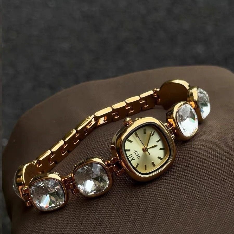 Women's Small Square Rhinestone Bracelet Quartz Watch