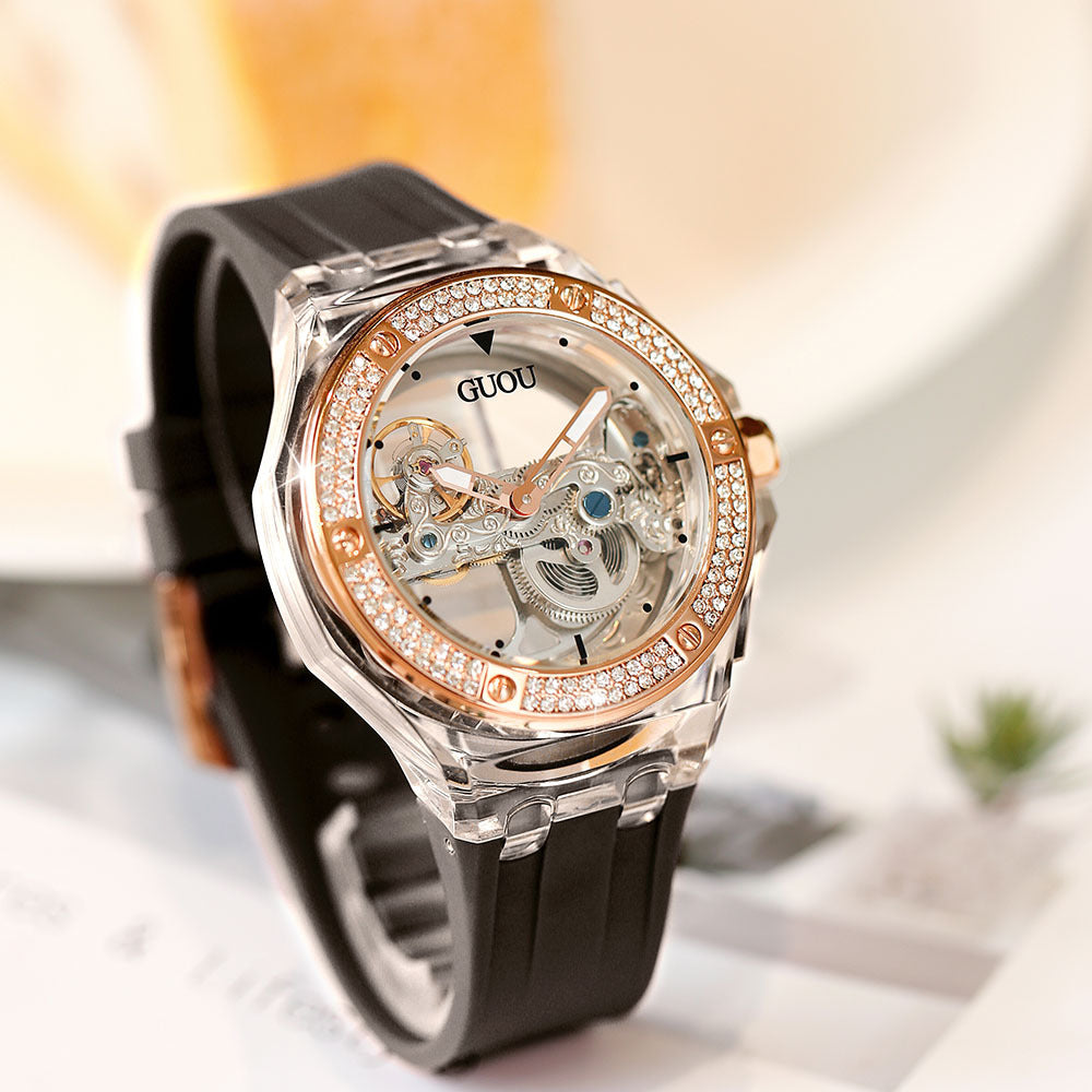 Women's Rhinestone Dial Watch with Soft Silicone Strap